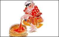 紅汁に布を浸している職人の様子が描かれているイラスト