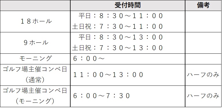 ゴルフ場営業時間